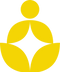 Essuntials™ yellow logo in the shape of a person in the lotus position in yoga, with a circle, leaf-like shapes, and a diamond in the center